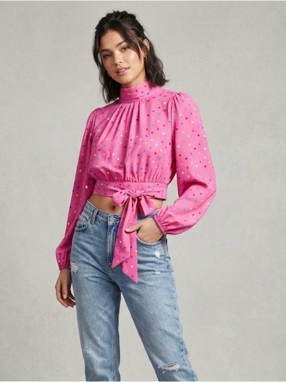 Pink Polka Dot  Crop Top